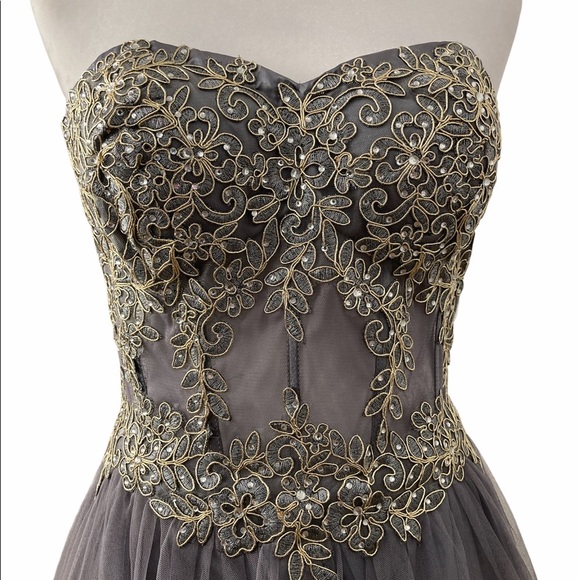 Gray Embellished Tulle Size 9 Gown - Picture 3 of 10